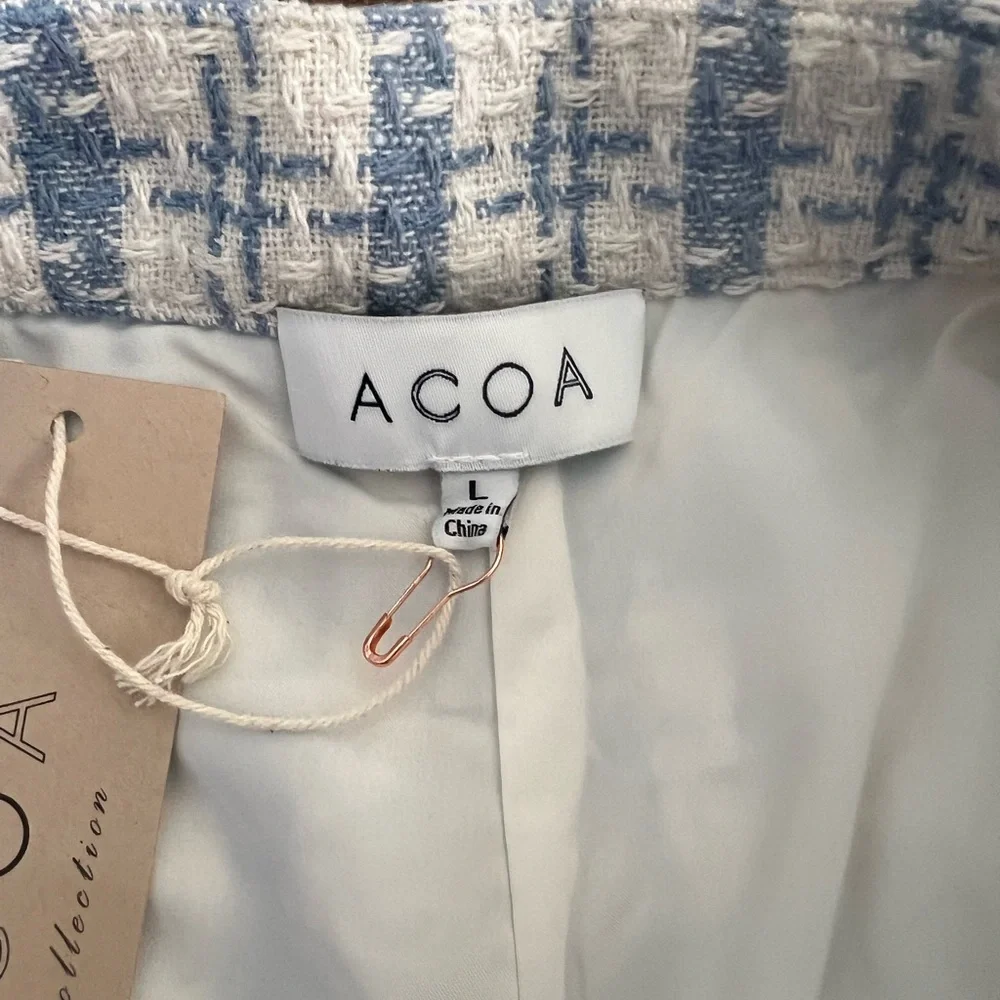 ACOA‎ high-waisted tweed with a blue and white plaid pattern Size L